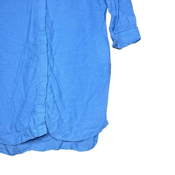 Orsay Blue 3/4 Sleeve Tunic Button Up Blouse Size 38 Collared High Low - Picture 3 of 13